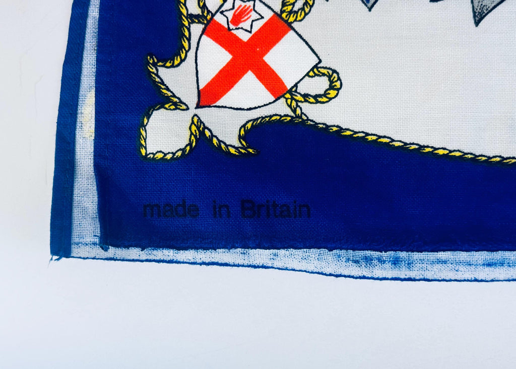 Vintage 1977 Queens Silver Jubilee Tea Towel  Blue Cotton British Royal Commemorative Kitchen Linen
