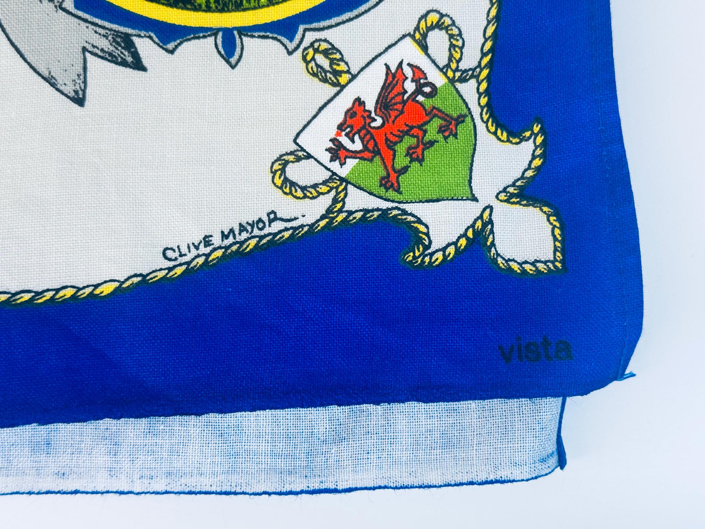 Vintage 1977 Queens Silver Jubilee Tea Towel  Blue Cotton British Royal Commemorative Kitchen Linen