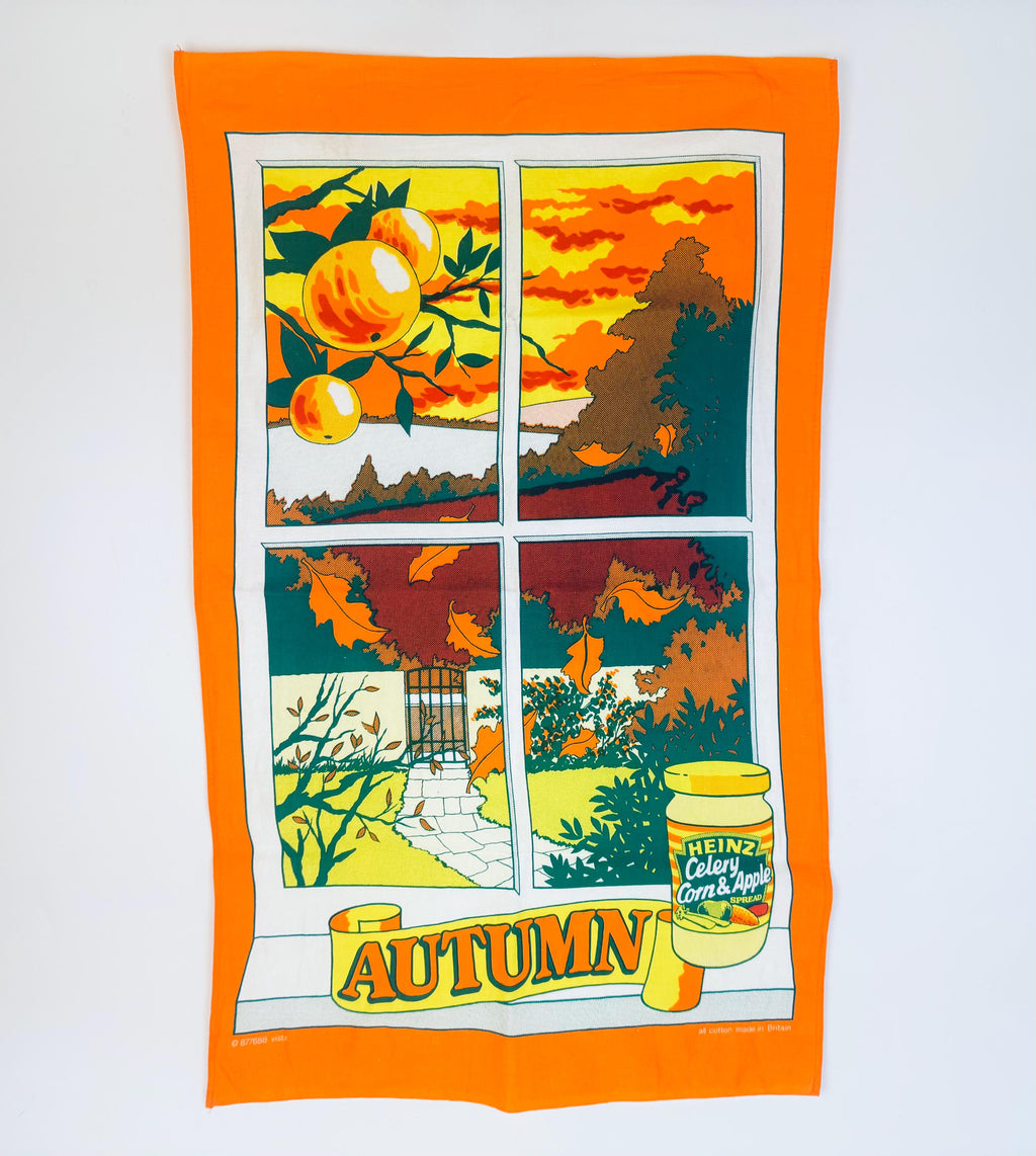Vintage 1970s Heinz Advertising Tea Towel  Four Seasons Cotton Kitchen Towels, Retro British Promo Linens