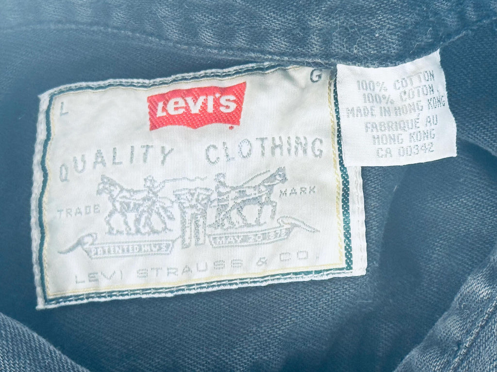 Vintage 1990s Levis Black Denim Button-Up Shirt  Size L  Red Tab Long Sleeve Made in Hong Kong