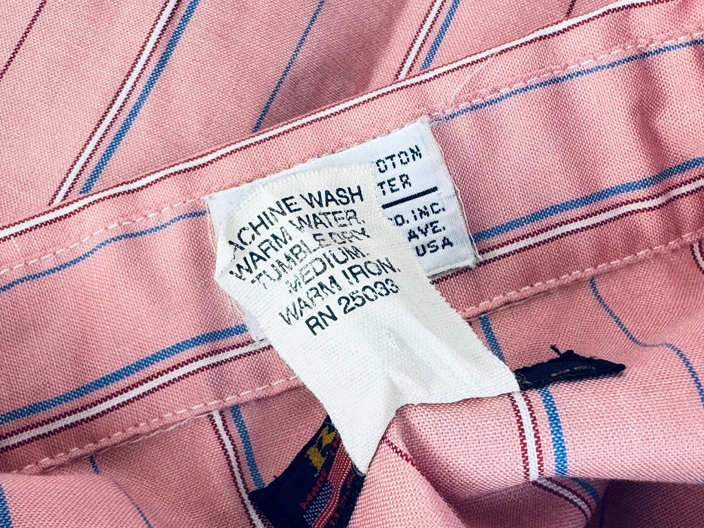 Vintage 1980s Ruddock Bros Pink Stripe Western Shirt  Size L  Cotton Blend Casual Button-Down