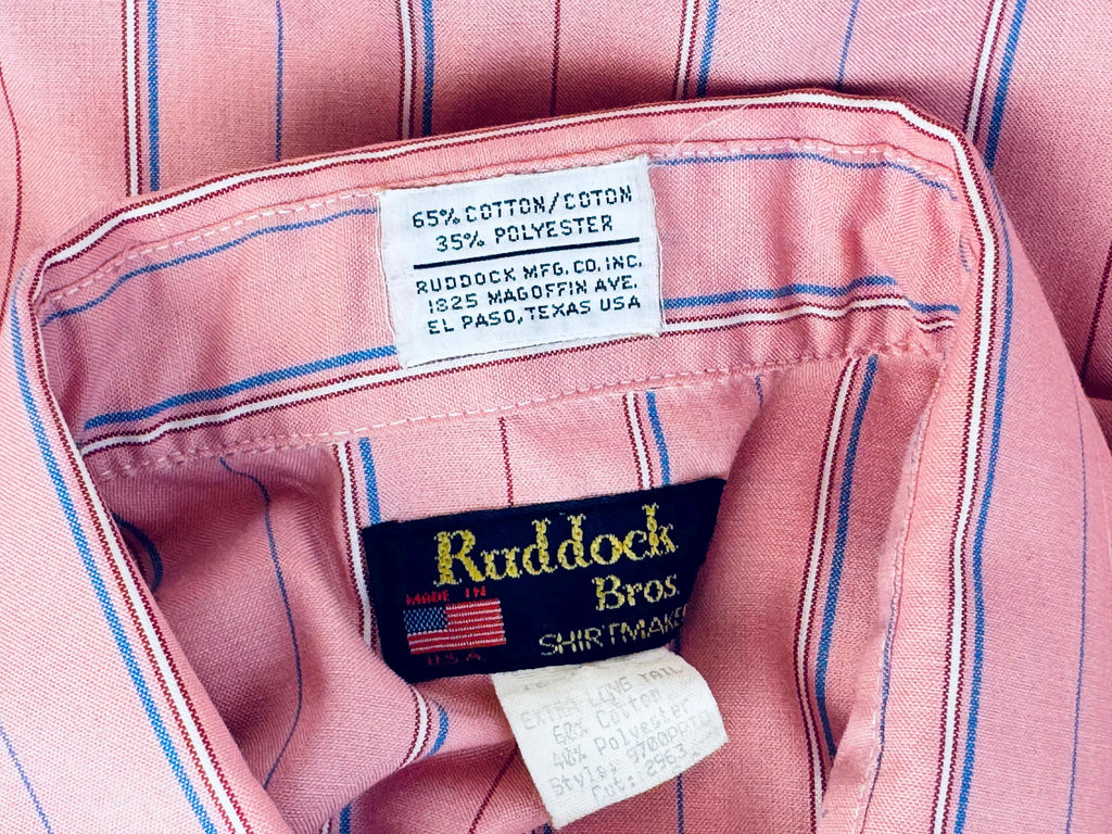 Vintage 1980s Ruddock Bros Pink Stripe Western Shirt  Size L  Cotton Blend Casual Button-Down