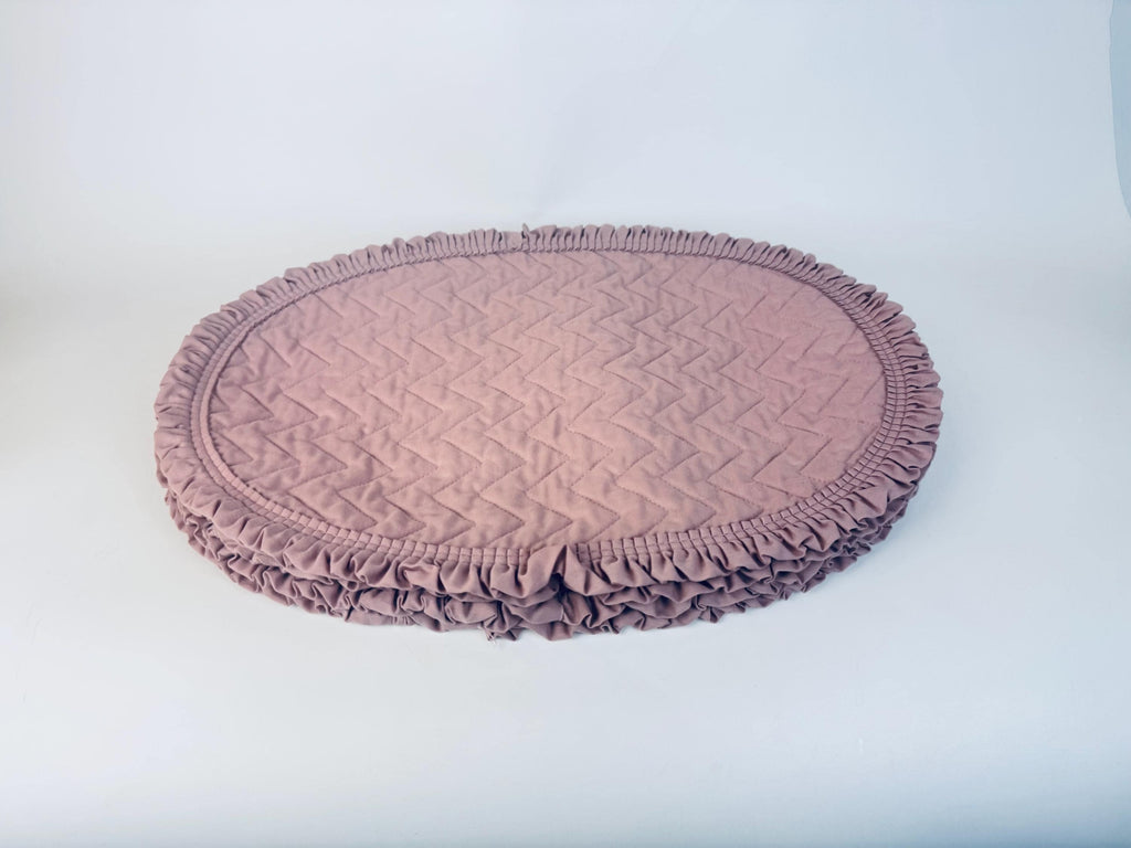Vintage Dusty Rose Pink Quilted Place Mats - Ruffled Edge - Set of Four (4)