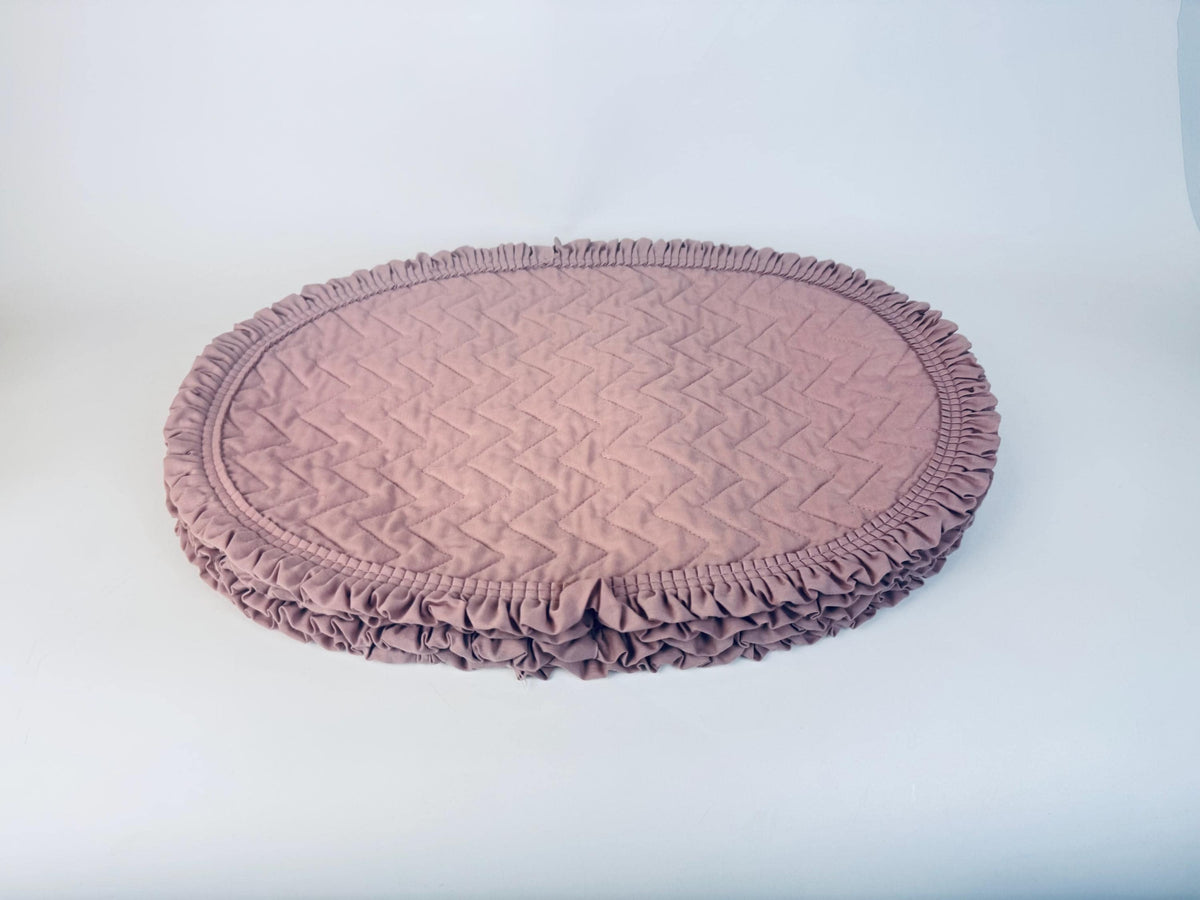 Vintage Dusty Rose Pink Quilted Place Mats - Ruffled Edge - Set of Four (4)