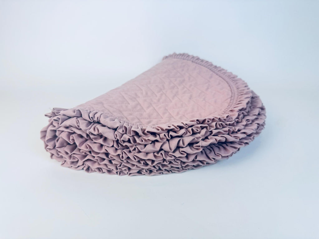 Vintage Dusty Rose Pink Quilted Place Mats - Ruffled Edge - Set of Four (4)
