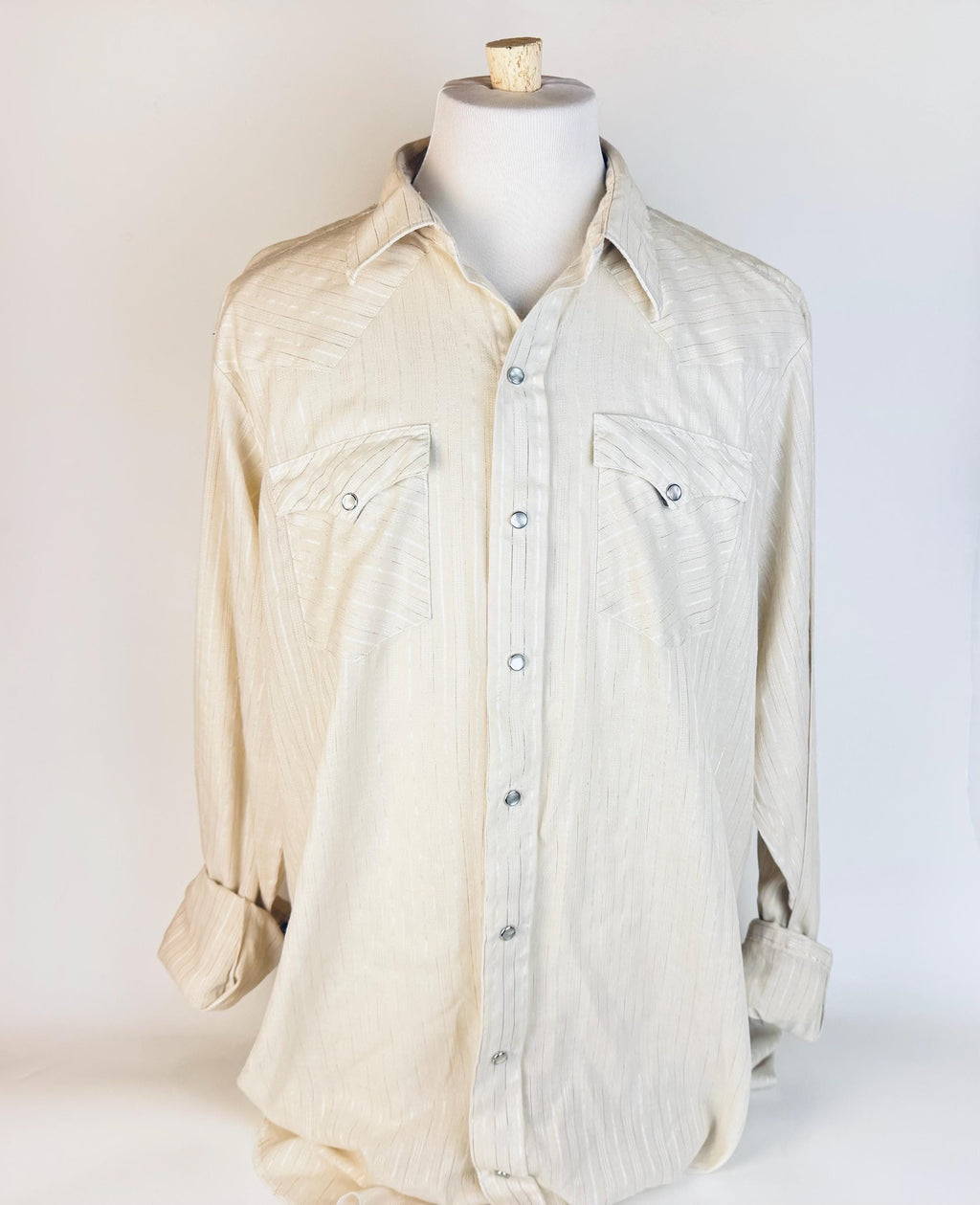 Vintage 1970s H Bar C “Mr. Tall Beige Pearl-Snap Western Shirt  Vintage Cotton-Poly Blend Ranchwear