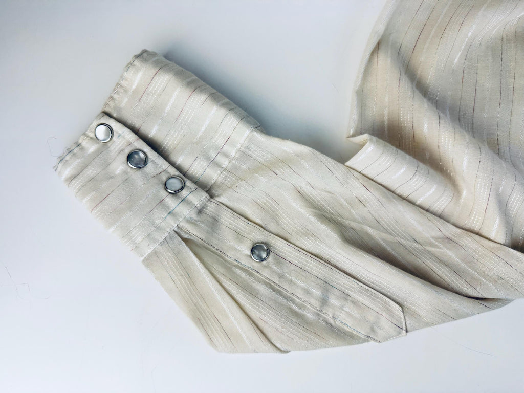 Vintage 1970s H Bar C “Mr. Tall Beige Pearl-Snap Western Shirt  Vintage Cotton-Poly Blend Ranchwear