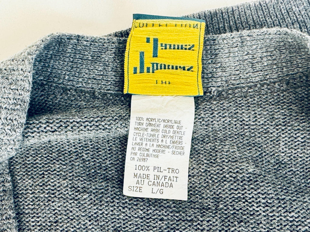 Vintage 1970s Thomas James Grey Knit Acrylic Sweater Cardigan  Made-in-Canada Layering Piece