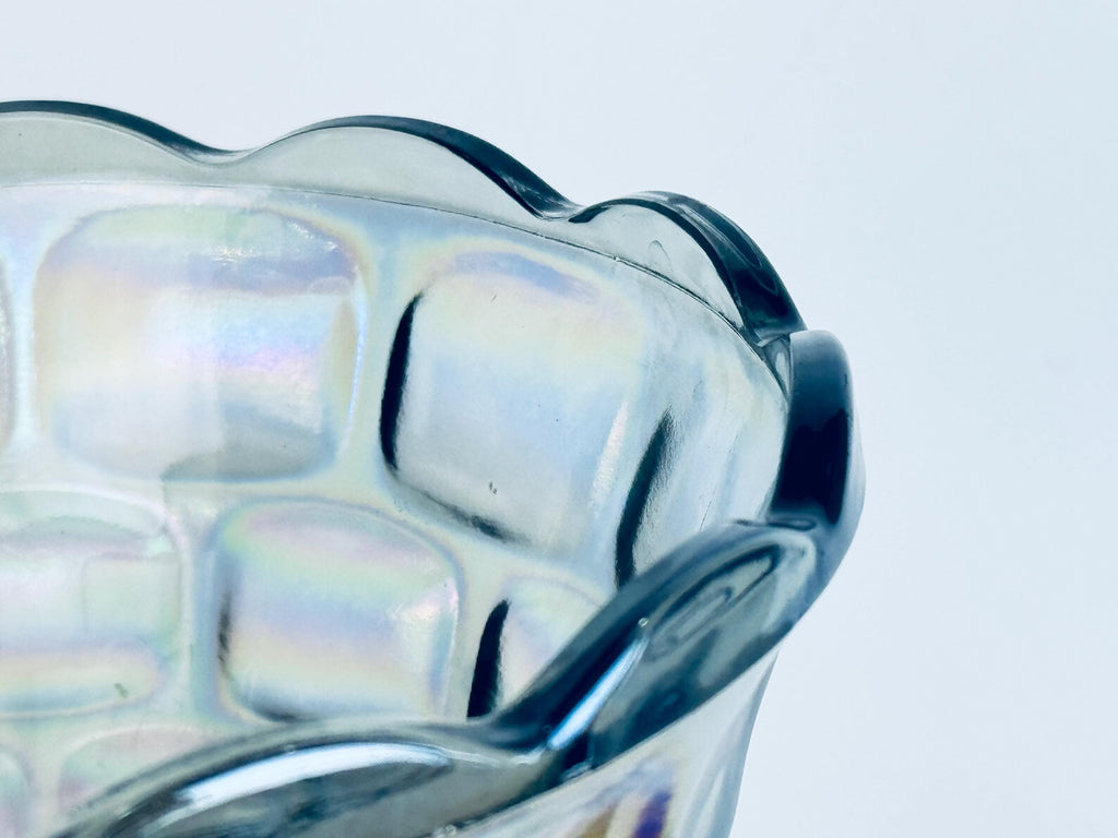 Vintage Iridescent “Yorktown Vase by Federal Glass  Smoke/Rainbow Luster, 1950s60s Pressed Glass, Scalloped Rim Flower Vase