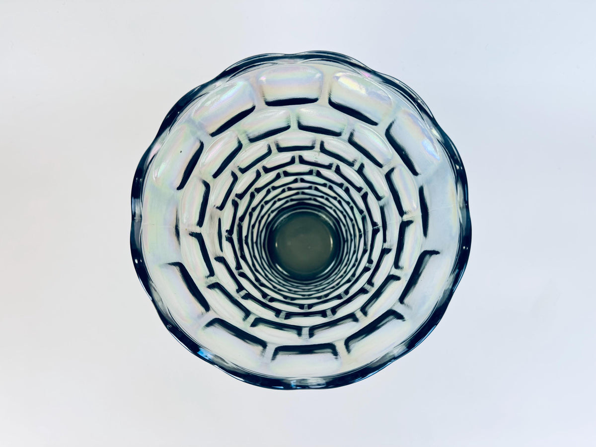 Vintage Iridescent “Yorktown Vase by Federal Glass  Smoke/Rainbow Luster, 1950s60s Pressed Glass, Scalloped Rim Flower Vase