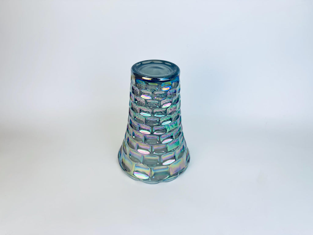 Vintage Iridescent “Yorktown Vase by Federal Glass  Smoke/Rainbow Luster, 1950s60s Pressed Glass, Scalloped Rim Flower Vase