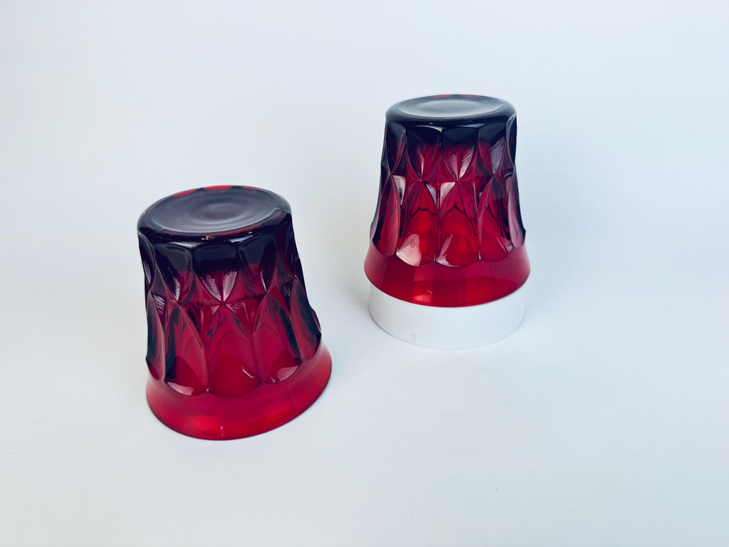 Vintage Ruby Red Heavy Pressed Glasses - Set of Two (2) - 'Perspective' By Noritake - Made In Japan