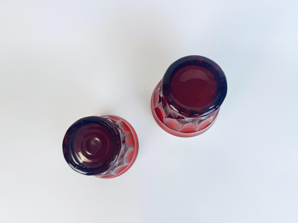 Vintage Ruby Red Heavy Pressed Glasses - Set of Two (2) - 'Perspective' By Noritake - Made In Japan