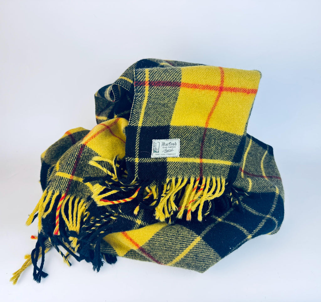 Vintage 1970s Ayers MacLeod Clan Tartan Wool Throw Blanket  Yellow & Black Plaid Wool Throw