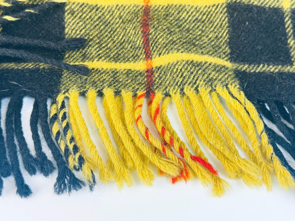 Vintage 1970s Ayers MacLeod Clan Tartan Wool Throw Blanket  Yellow & Black Plaid Wool Throw