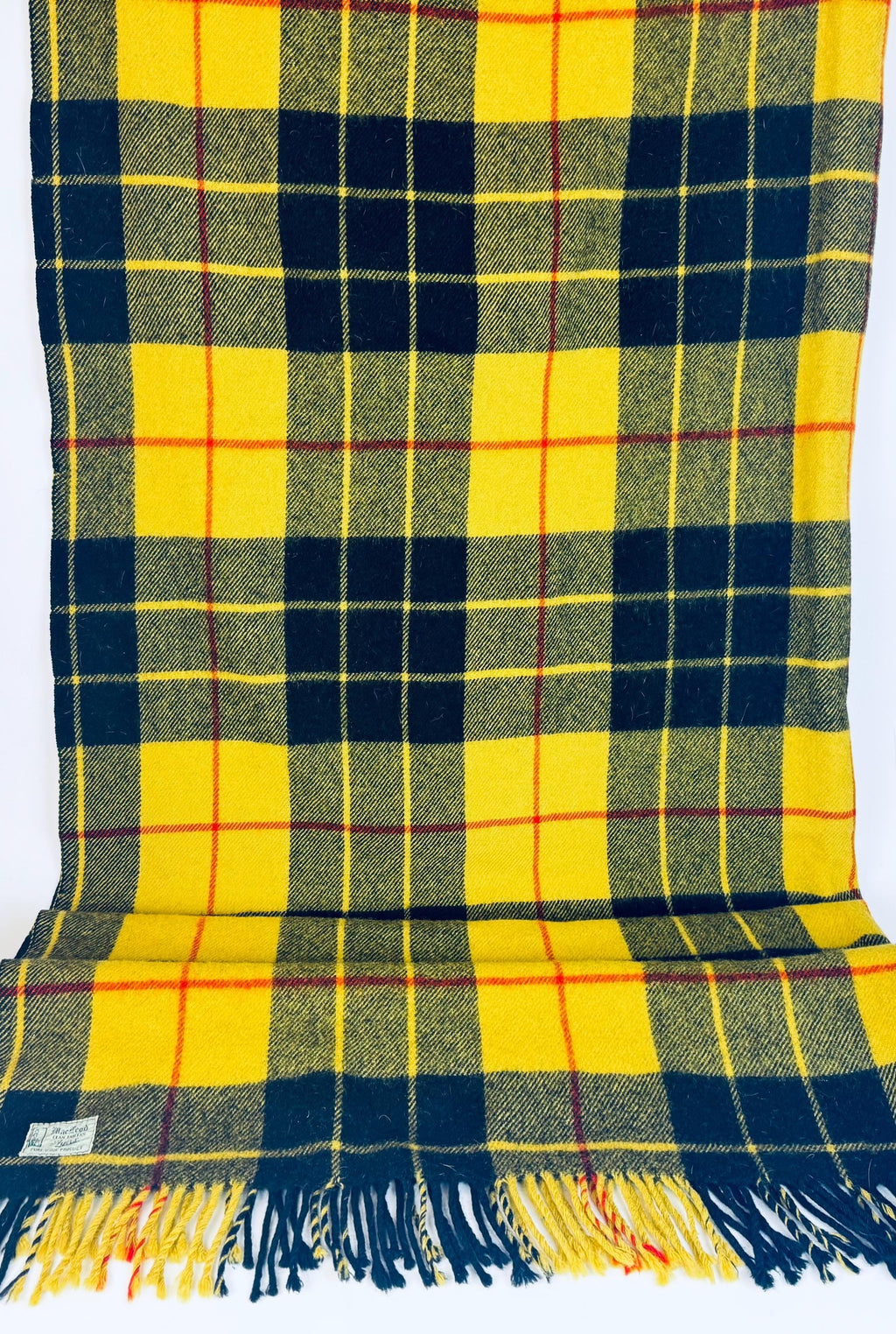 Vintage 1970s Ayers MacLeod Clan Tartan Wool Throw Blanket  Yellow & Black Plaid Wool Throw