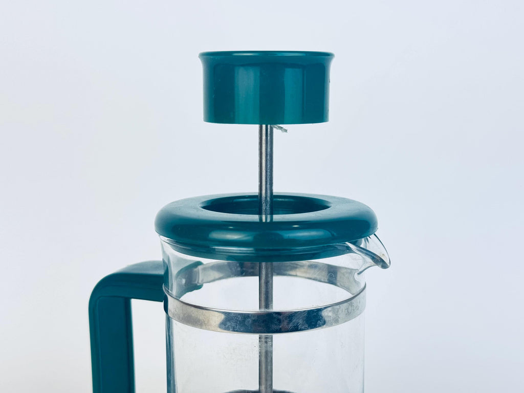 Vintage 1980s Forest Green 'PYREX' Glass French Press Coffee Maker with Stainless Bands  Retro Cafetiere