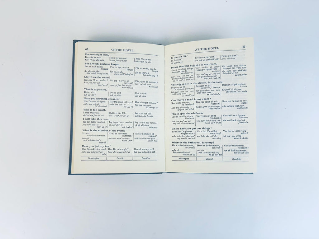 Vintage 1959 Collins Scandinavian Phrase Book  Grey Blue Hardback Travel Language Guide