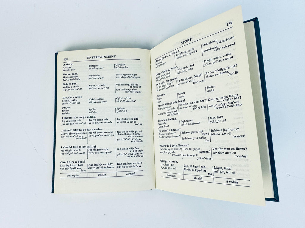 Vintage 1959 Collins Scandinavian Phrase Book  Grey Blue Hardback Travel Language Guide