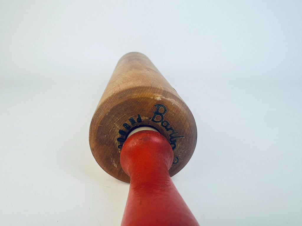 Vintage Baribo-Maid Red-Handled Maple Rolling Pin - 1960s Canadian Kitchen Tool - Vintage Baking Deco - Made In Canada