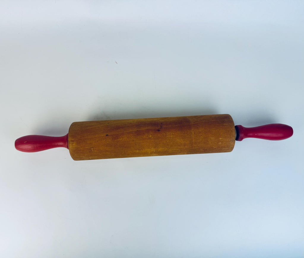 Vintage Baribo-Maid Red-Handled Maple Rolling Pin - 1960s Canadian Kitchen Tool - Vintage Baking Deco - Made In Canada