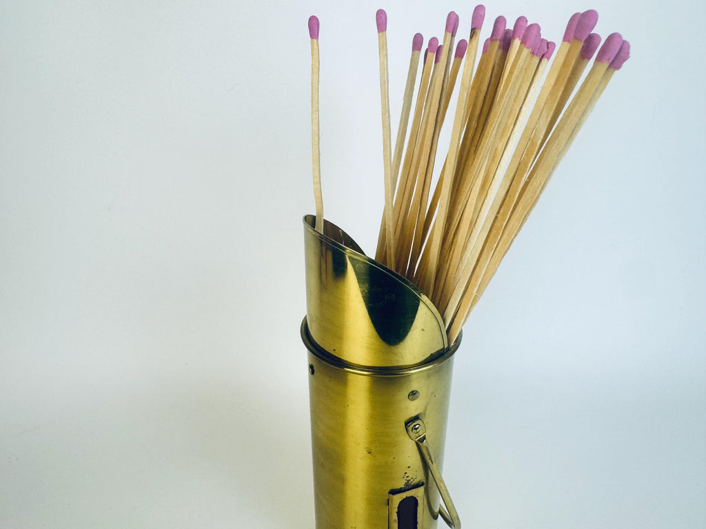 Vintage Brass Match Holder Striker  1970s Taiwan Fireplace Hearth Accessory
