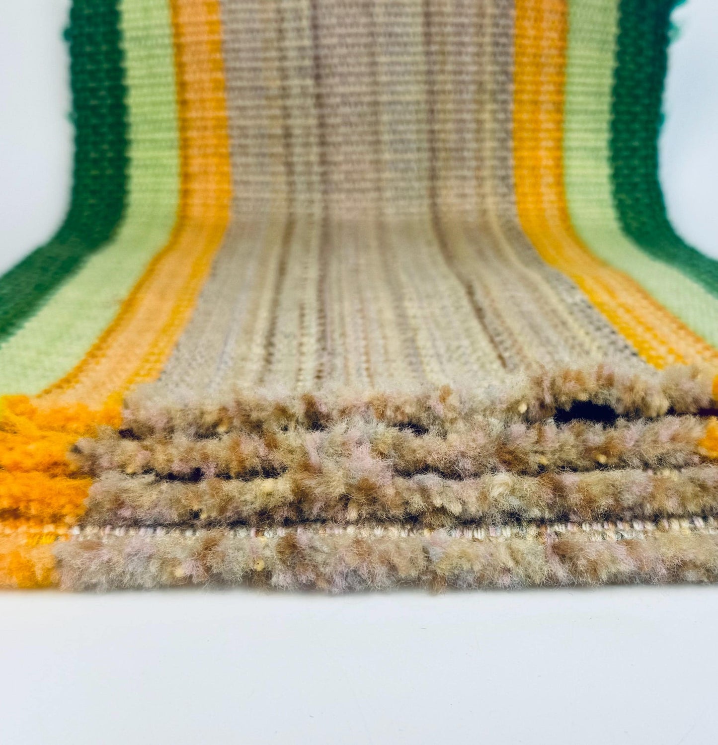 Vintage 1970s Woven Green & Gold Acrylic Fringe Placemats  Set of 4 Rectangular Retro Table Mats