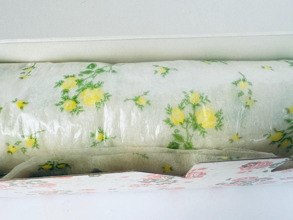 Vintage 1960s Polyfab Scented Drawer Liner - 'Yellow Rosebud' Floral Printed Polyblend Roll for Shelves & Linens - Made In Canada