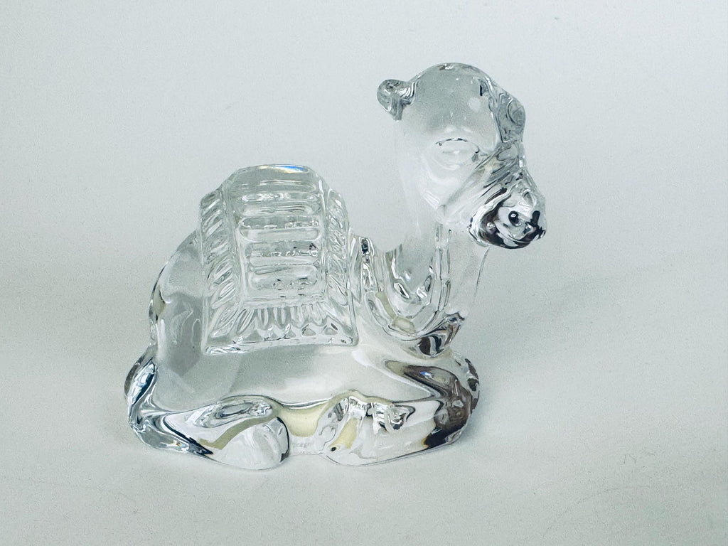 Clear crystal camel figurine from the Marquis by Waterford nativity set, detailed cut surface, made in Germany.