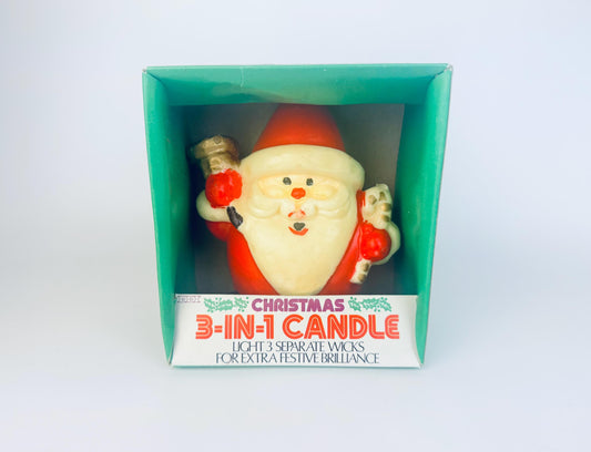 Vintage 1970s Figural Santa Candle - Red & Cream Paraffin Novelty Candle for Holiday Décor - Made In Hong Kong