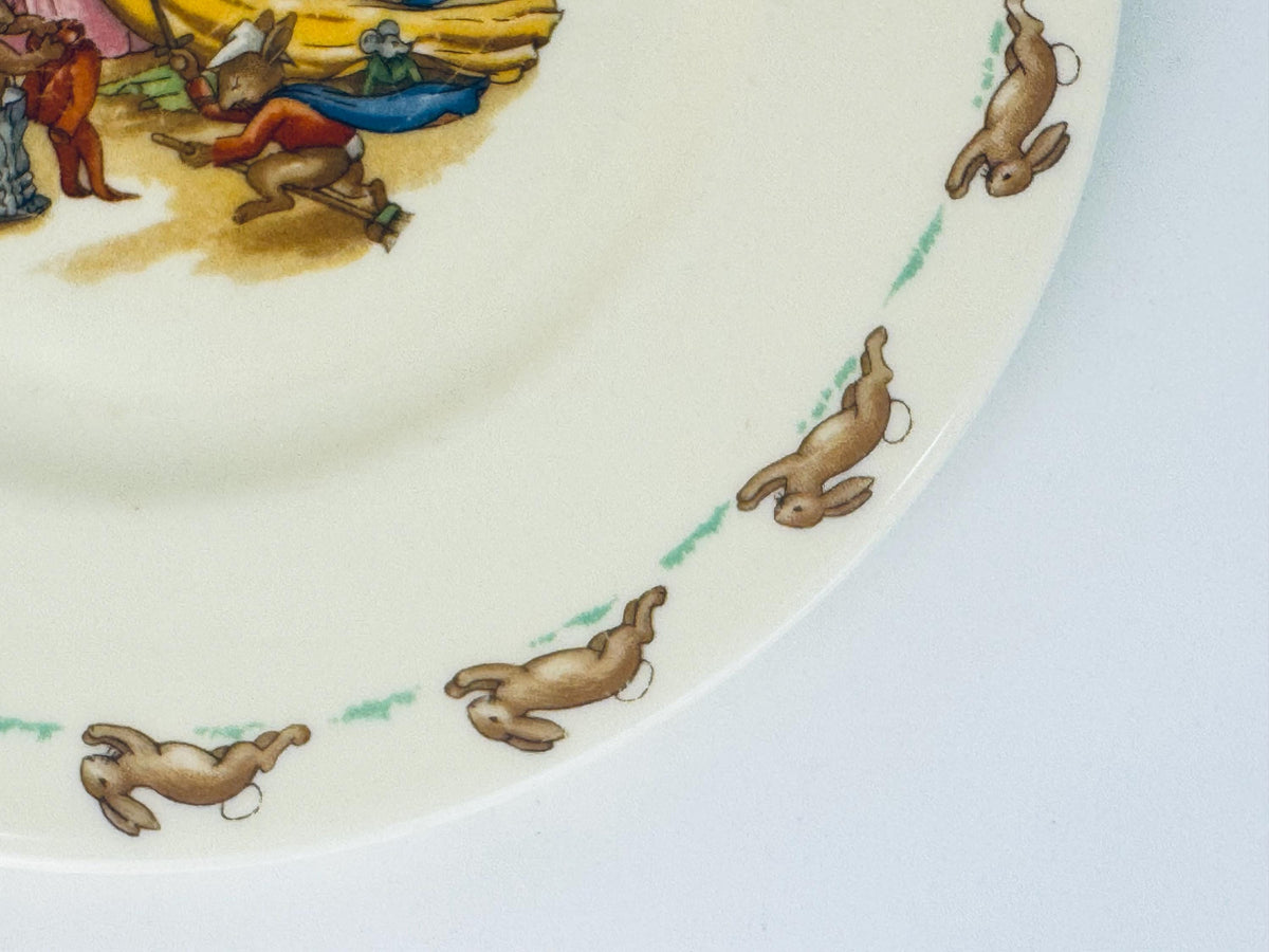 Vintage Bunnykins 'Dressing Up' Royal Doulton Plate - Cream Ceramic 1950s English Nursery Dishware