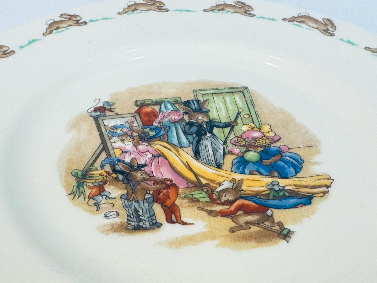 Vintage Bunnykins 'Dressing Up' Royal Doulton Plate - Cream Ceramic 1950s English Nursery Dishware