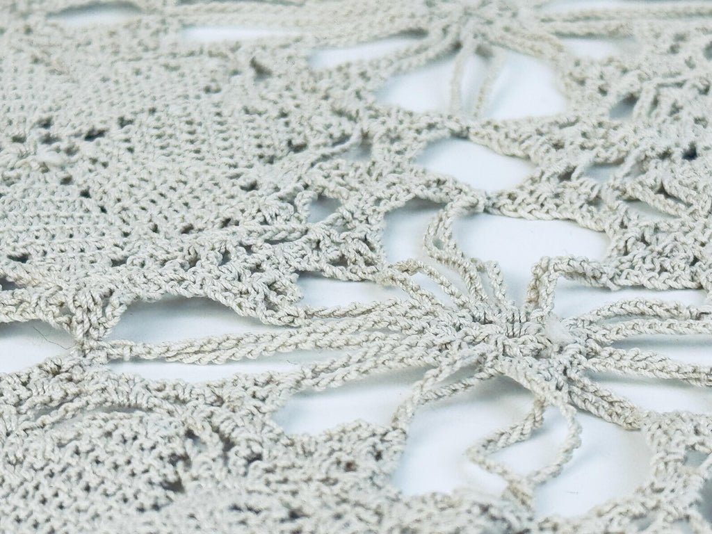 Macro detail showing interwoven cotton threads and openwork design