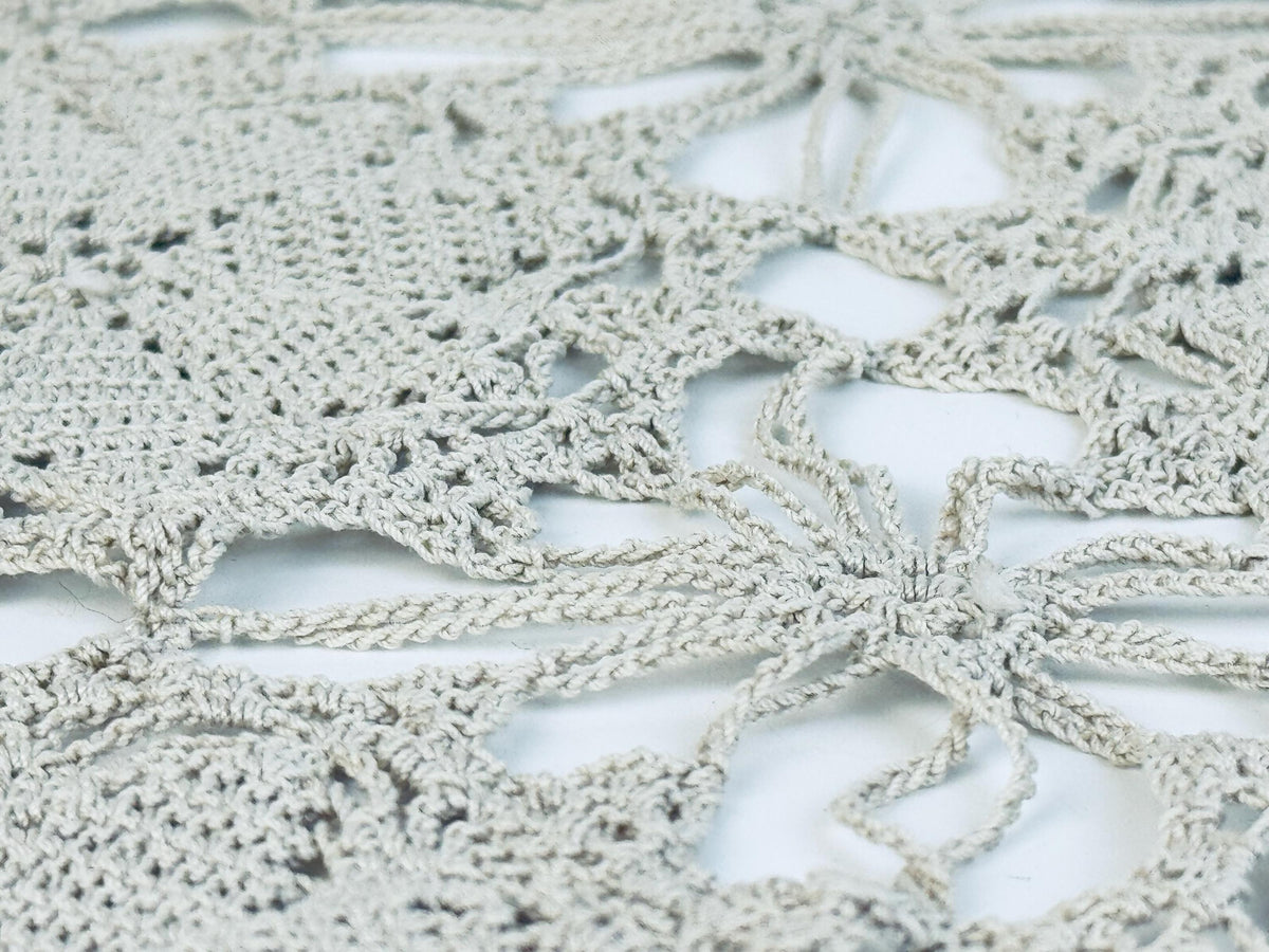 Macro detail showing interwoven cotton threads and openwork design