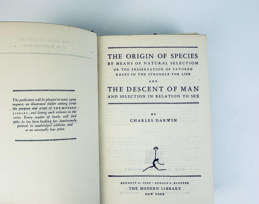 Vintage 1951 Modern Library Darwin Book  The Origin of Species & The Descent of Man  Grey Cloth Hardcover
