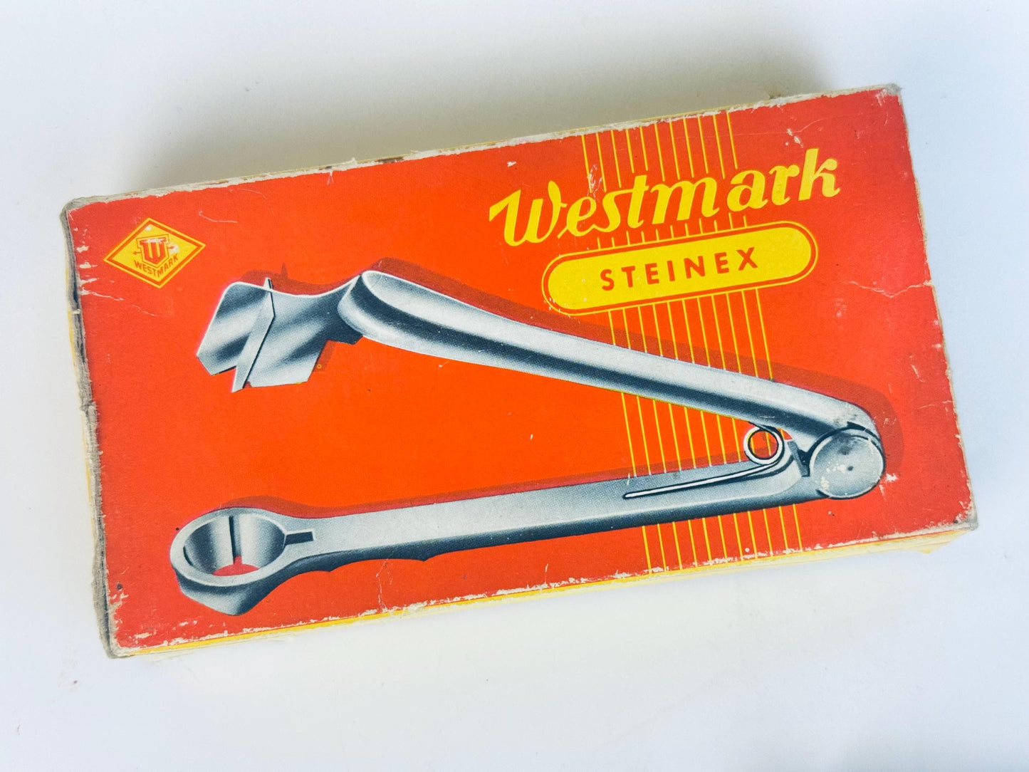 Vintage Westmark Steinex wrench box on a white background.