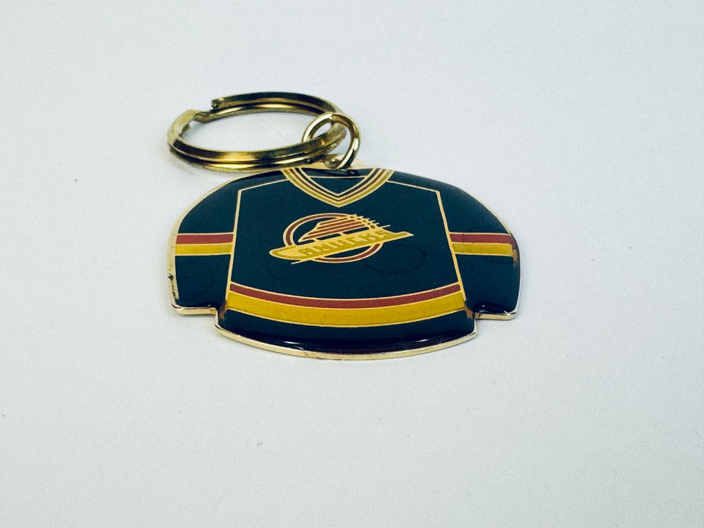 Vintage Black & Gold 1989 Vancouver Canucks Team Jersey Keychain  Enamel Metal Souvenir