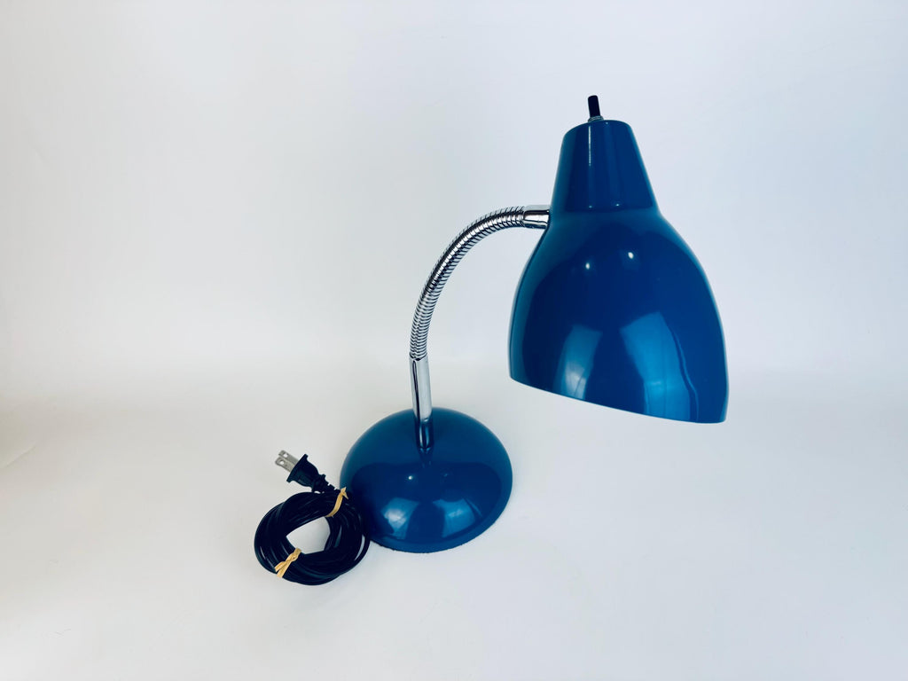 Vintage Y2K Blue & Silver Metal Gooseneck Desk/Home Office Task Lamp - Twist Switch