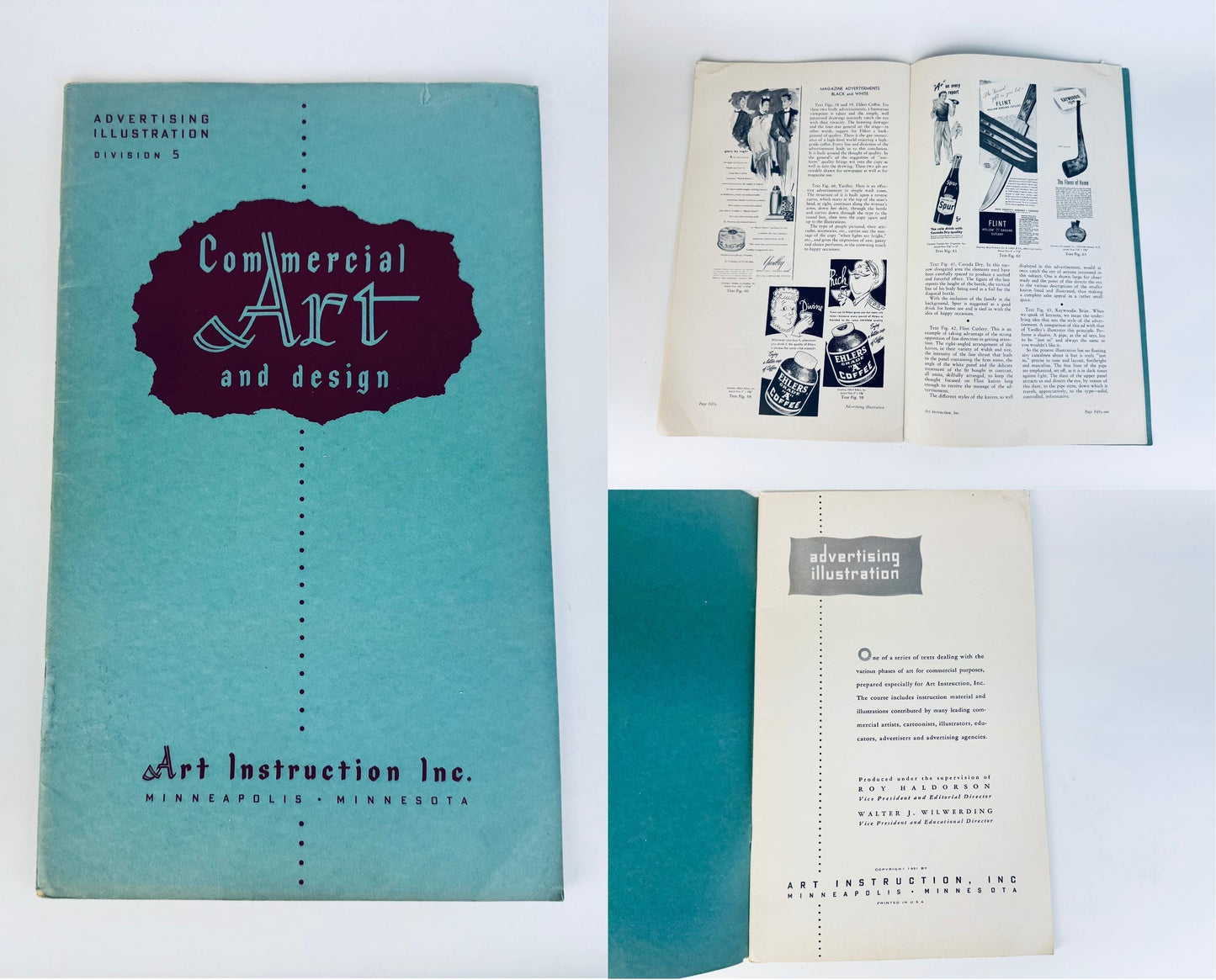 Vintage 1950s Teal Commercial Art & Design Instruction Books  Softcover art-lesson guide  Each Sold Separately