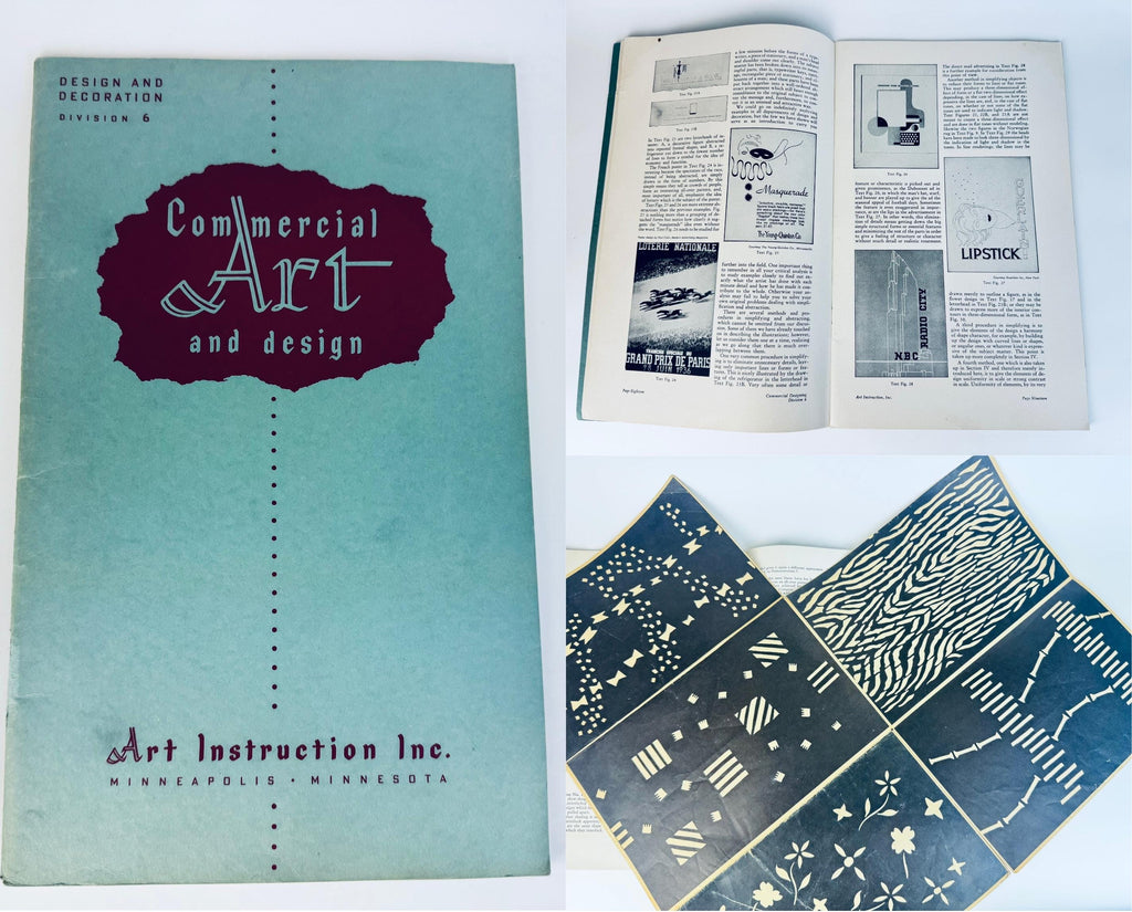 Vintage 1950s Teal Commercial Art & Design Instruction Books  Softcover art-lesson guide  Each Sold Separately