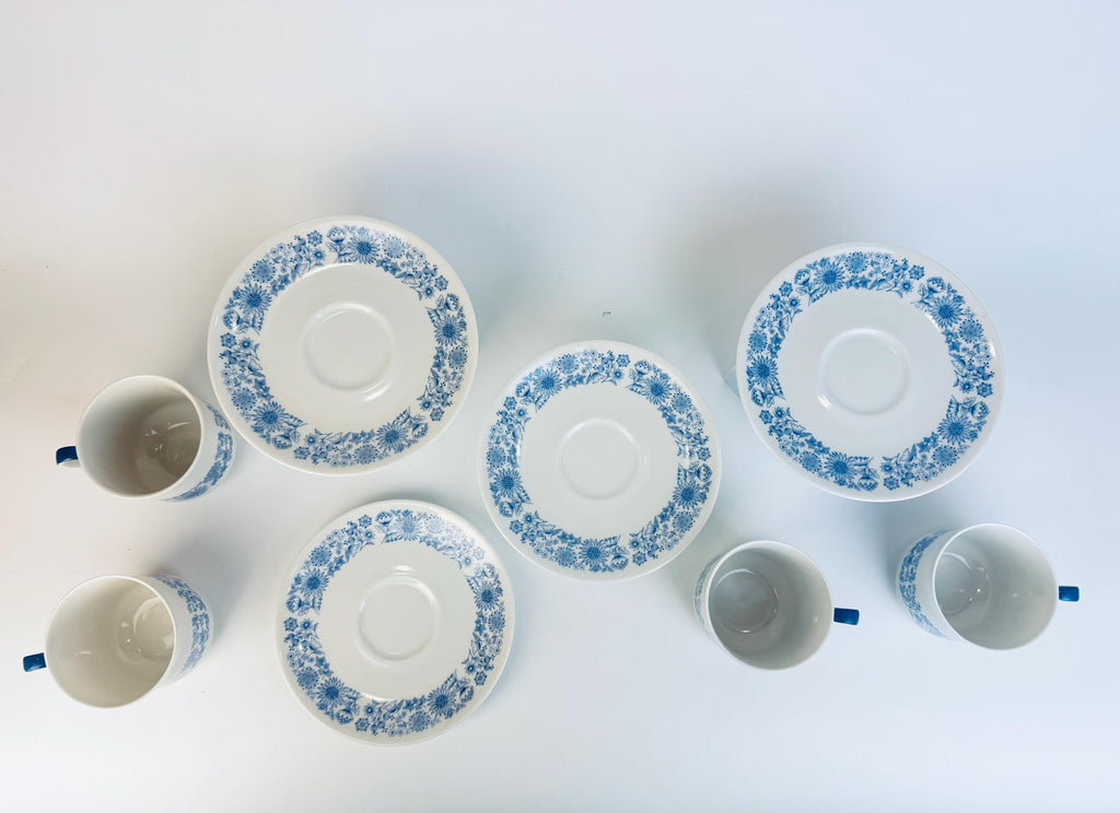 Vintage 1960s-70s Royal Doulton Cranbourne Blue & White Bone China Tea Set - Made In England