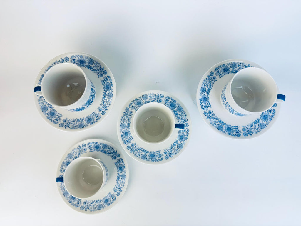 Vintage 1960s-70s Royal Doulton Cranbourne Blue & White Bone China Tea Set - Made In England