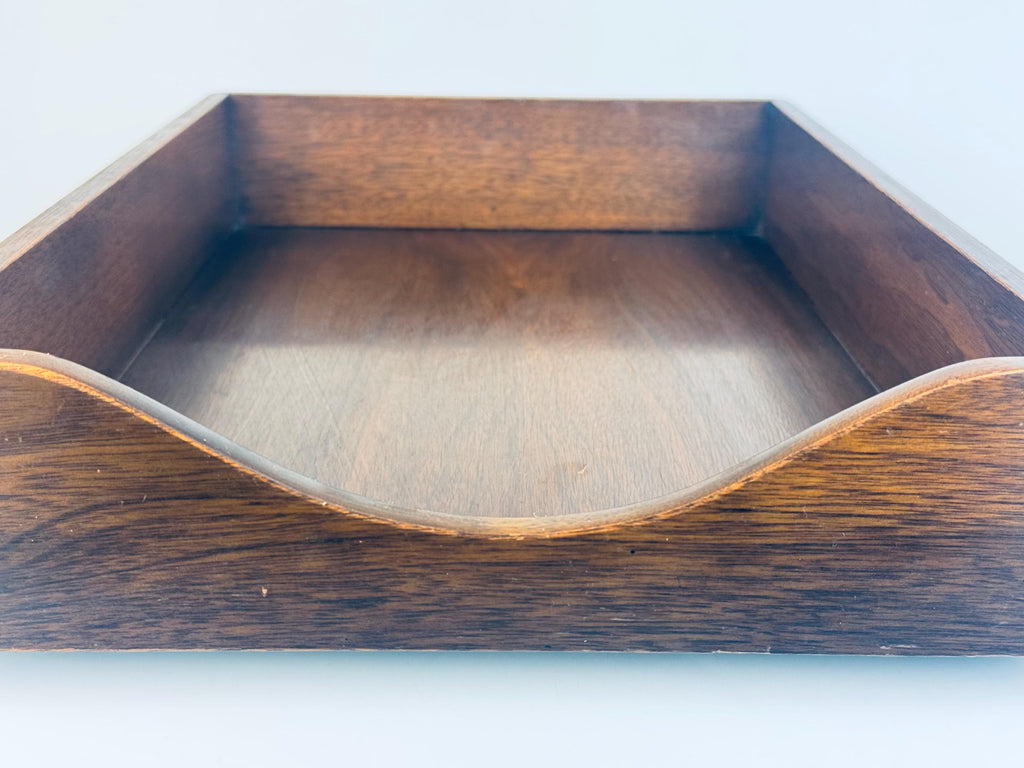Vintage Oak Wood Letter Tray  Mid-Century Office Elegance  Desk Organizer
