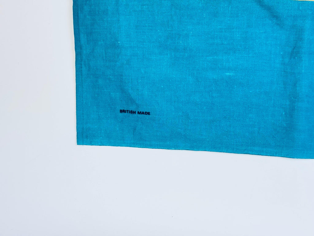 Vintage Heinz Baked Beans Tea Towel  Turquoise Cotton Kitchen Linen, British Advertising Textile, Retro Cotswold Designs 1970s