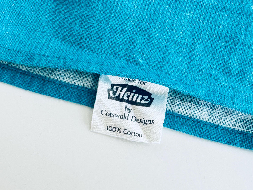 Vintage Heinz Baked Beans Tea Towel  Turquoise Cotton Kitchen Linen, British Advertising Textile, Retro Cotswold Designs 1970s