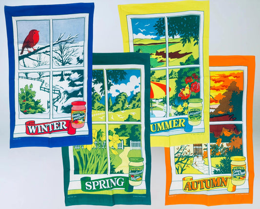 Vintage 1970s Heinz Advertising Tea Towel  Four Seasons Cotton Kitchen Towels, Retro British Promo Linens