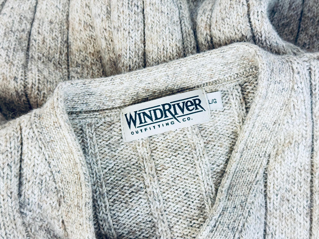 Vintage 'WINDRIVER' Outfitting Co. Beige Ribbed V Neck Sweater - Cotton & Wool Blend - Size Large - Made In Canada