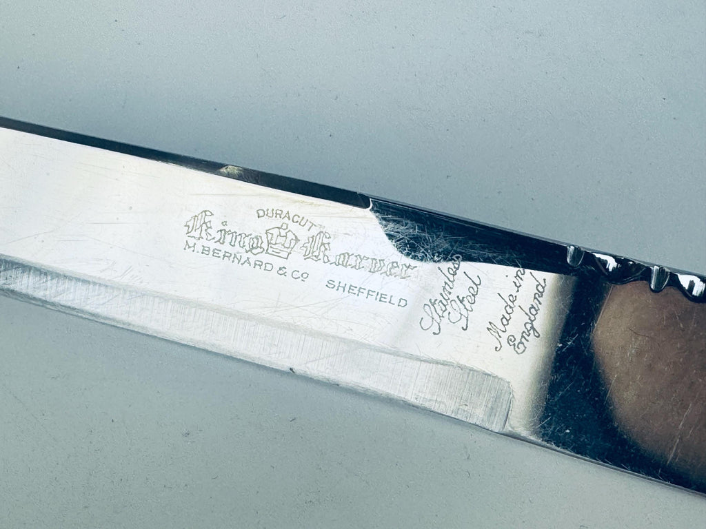 Vintage Faux 'Antler' Bakelite Serving Utensil Carving Knife Set - Sheffield England Forged Steel Knife Sharpener - Made In England