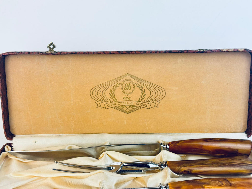 Vintage 1950s Glo-Hill Cutlery The Connoisseurs Choice Butterscotch Bakelite Carving Set  John Palmer Stainless Steel Canada - Canada Made