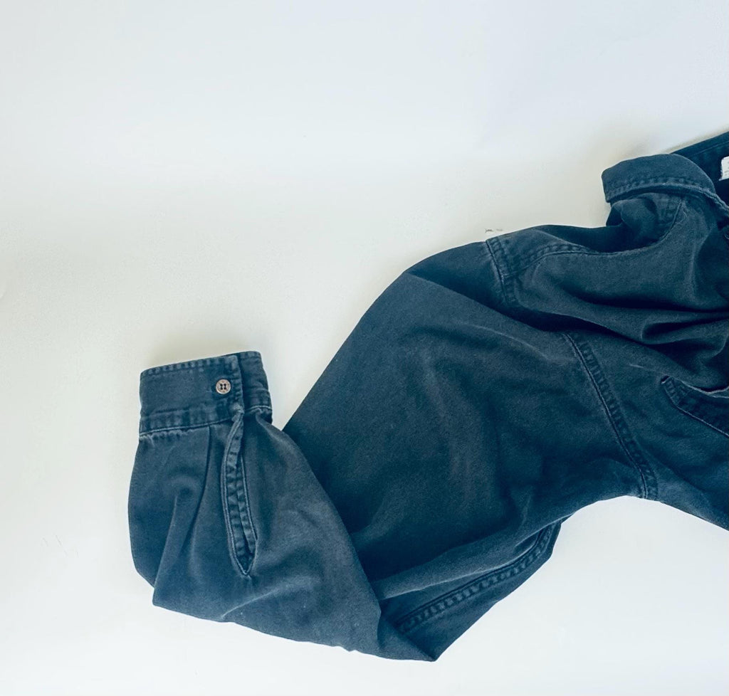 Vintage 1990s Levis Black Denim Button-Up Shirt  Size L  Red Tab Long Sleeve Made in Hong Kong
